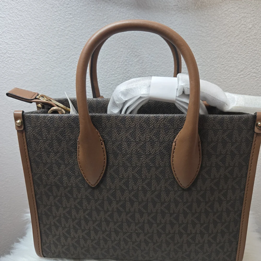 Michael Kors Mirella Sm Logo Brown Crossbody Bag New Ret $448 - Picture 7 of 11